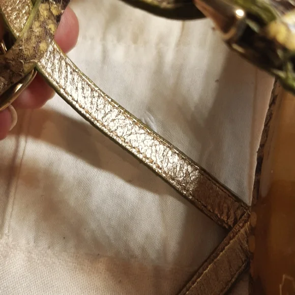 COACH | Green-ish Snake Skin Gold Ankle Strap Heels - Picture 13 of 16